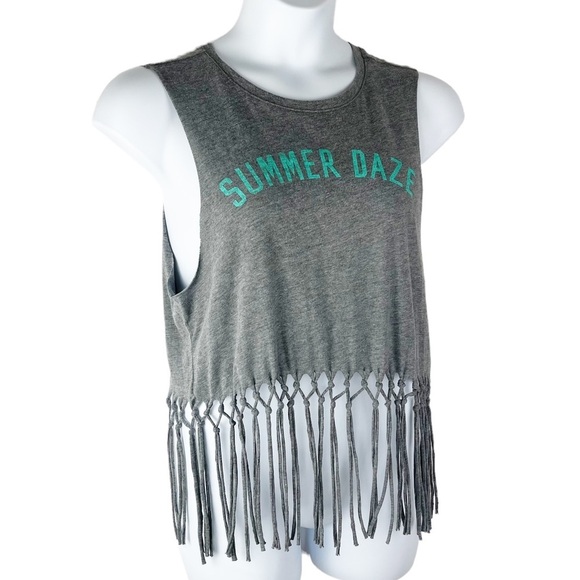 Hollister Gray and Teal Summer Daze Boho Festival Fringe Tank Top - Picture 5 of 10